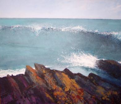 Between Tra Bhan and Priest Cove - huge swell (80x70cm)